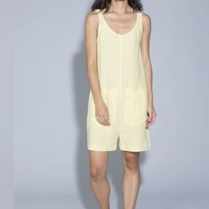 Ilana Kohn yellow 100% linen short jumpsuit with large pockets rompers